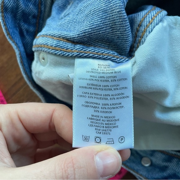 Re/Done Loose Straight Leg Destroyed Medium Blue Jean Distressed Denim Size 27 - Picture 9 of 12